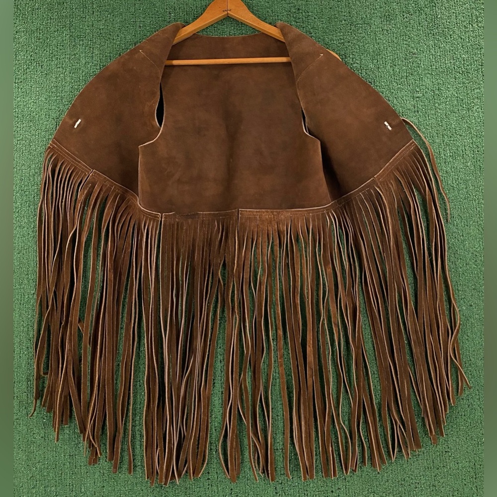 Vintage 70’s Suede Long Fringe Heavyweight Vest Metal Hardware Women’s Sz Medium - Picture 4 of 7